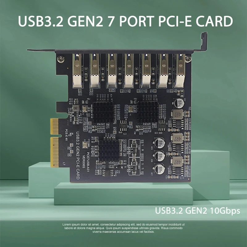 USB3.2 GEN2 10Gbps Pcie Expansion Card TYPE-A PCI-E 4X To 7 Ports USB 3.0 Expansion Adapter Card PCI-E Controller Card