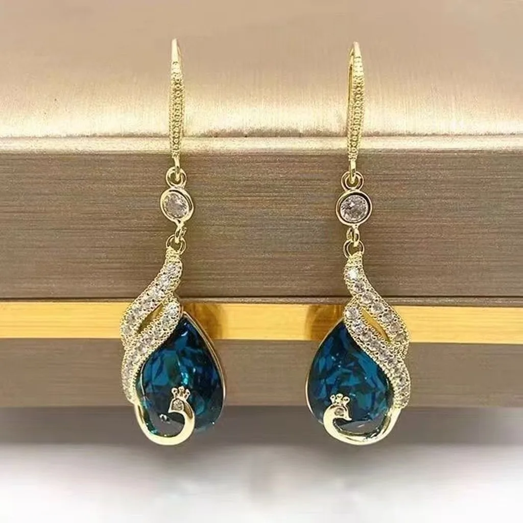 Blue Crystal Earrings Delicate Vintage Peacock Earrings S925 Silver Earrings Versatile For Travel Formal Gowns Daily Commuting