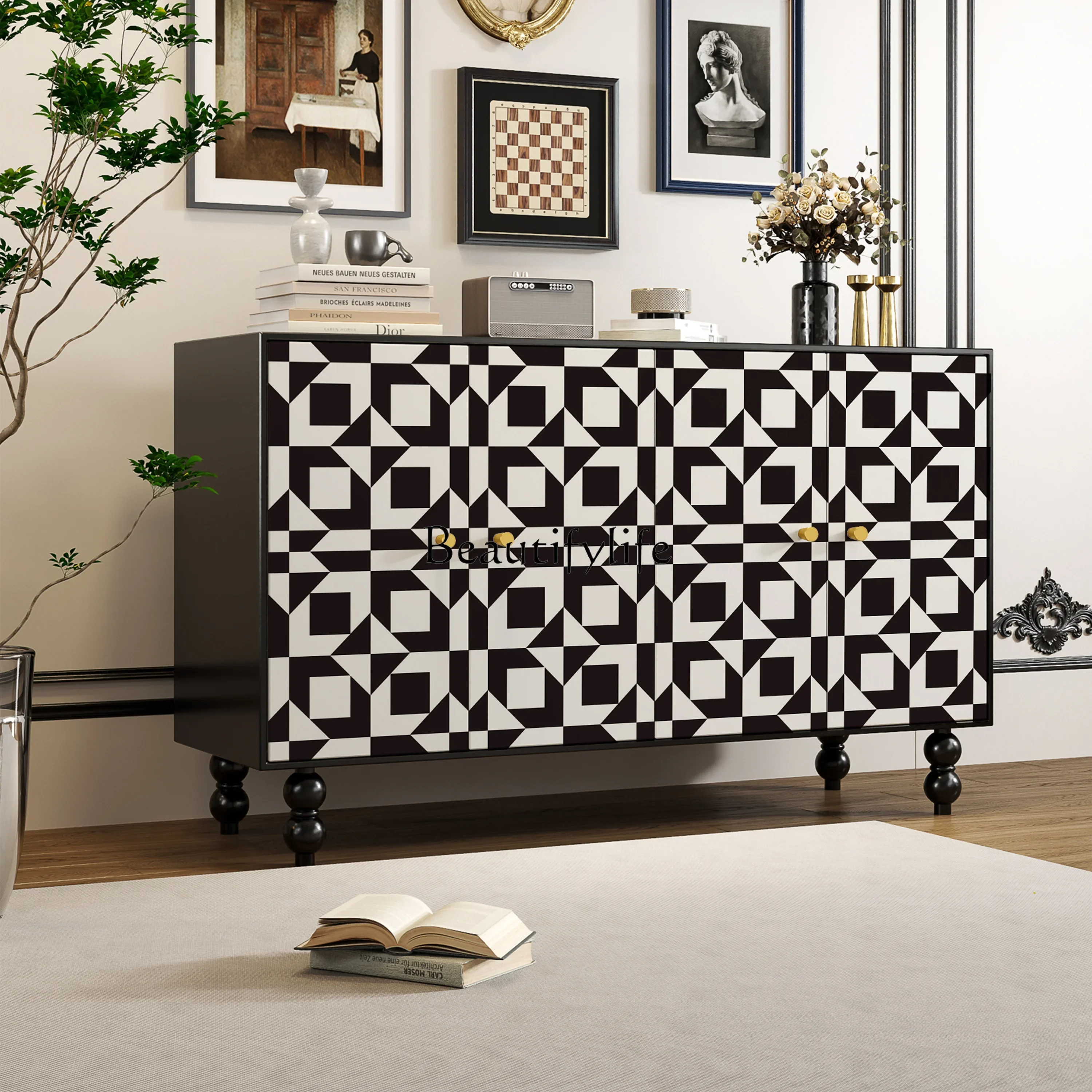 

ls 18French modern painted multi-functional shoe cabinet Solid wood club B & B storage entrance cabinet