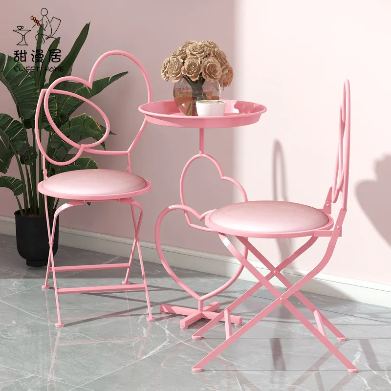 Internet celebrity cafe milk tea shop hair manicure hotel nordic coffee table turkey pink romantic garden table and chair set