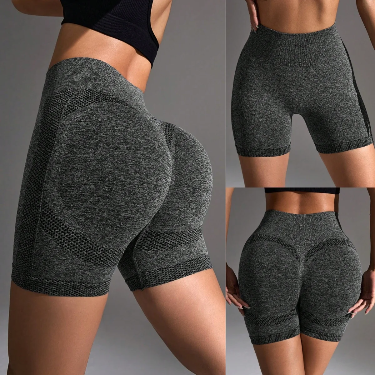 

Grey Yoga Shorts High Waist Butt Lifting Women Workout Fitness Tights Tummy Control Gym Stretched Pant DF Casual Sportswear