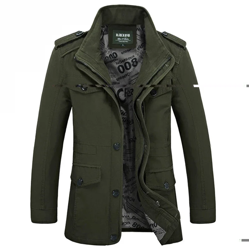 Plus Size 6XL Men's Jackets Coat Trench Coat Spring Autumn Solid Cotton Casual Long Jacket Men Clothing Outerwear