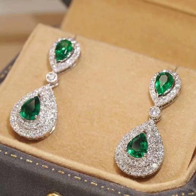 Huitan Kreative sanfte Tropfenohrringe mit grünem CZ, zarter, wunderschöner Verlobungsschmuck, bezaubernder, stilvoller Hochzeits-Ohrschmuck