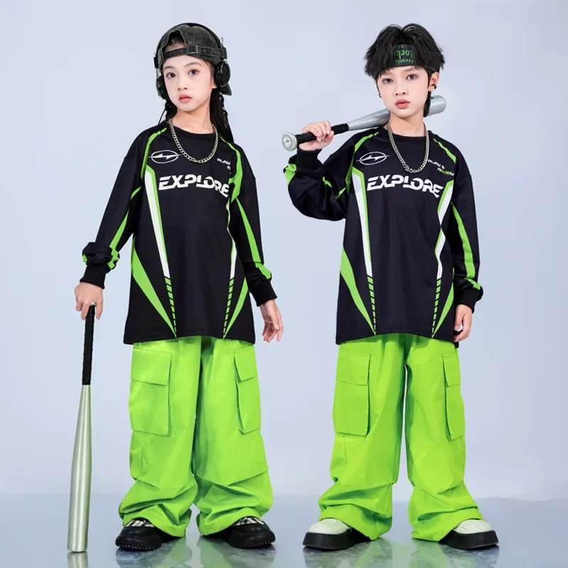 

Одежда для мальчиков в стиле хип-хоп, крутая толстовка, брюки-карго для девочек, комплекты одежды для уличных танцев K-pop, детские джазовые костюмы, детская уличная одежда