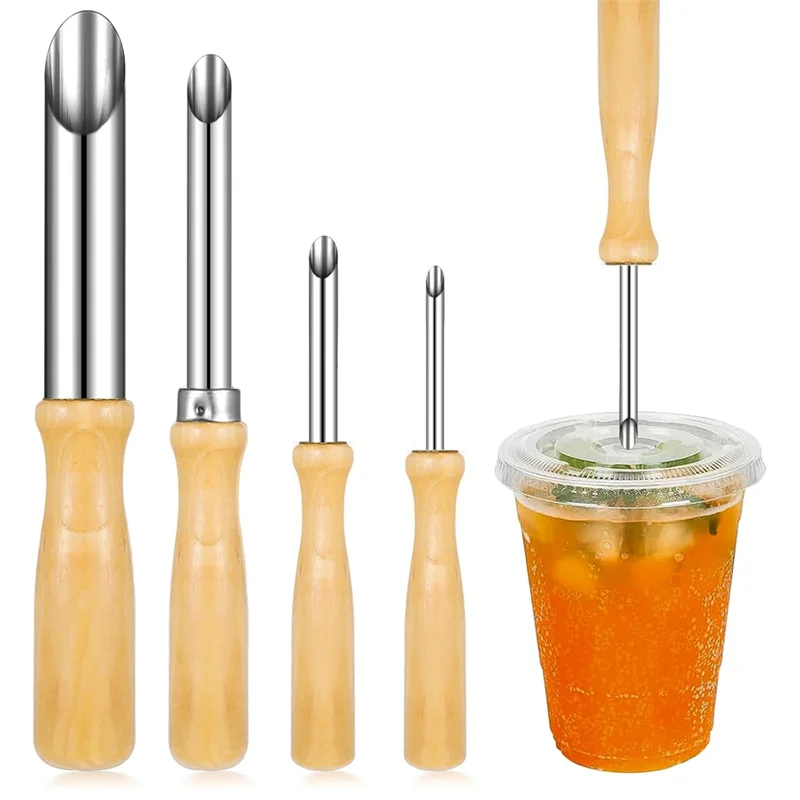 

P-Portable-4 размеров, соломенный дырокол с деревянной ручкой, инструмент для изготовления круглых отверстий для кафе, держатель для напитков, лимонады, принадлежности