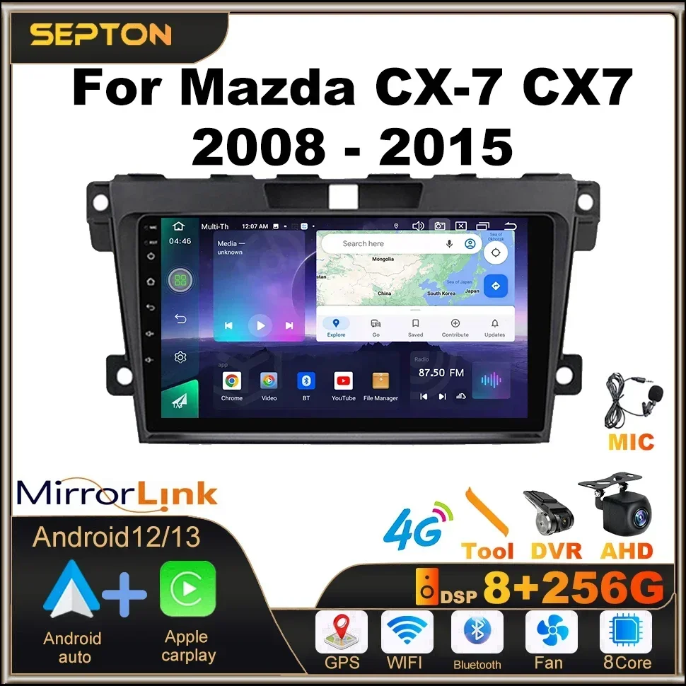 

SEPTON Car Radio Multimedia Player for Mazda CX-7 CX7 2008-2015 Multimedia Player CarPlay BT GPS 8Core 2Din Head Unit Android