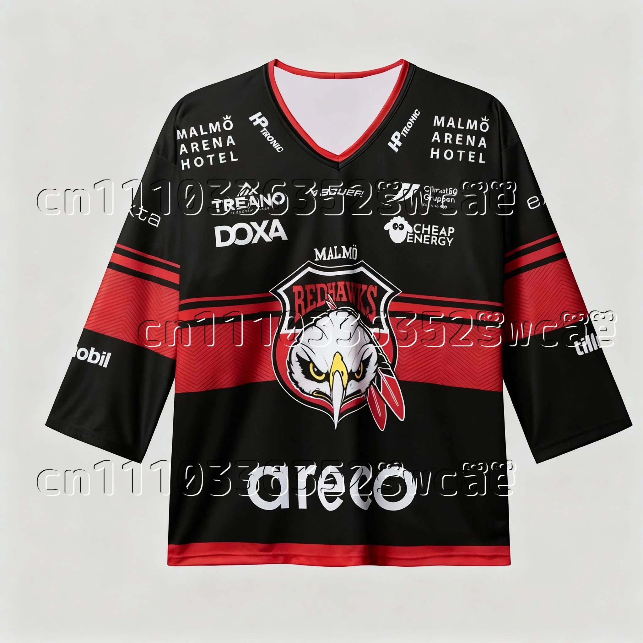 Camiseta de Manga Larga de los Malmo Redhawks de la Liga Sueca de Hockey sobre Hielo, Secado Rápido, Equipación Local para Aficionados al Deporte