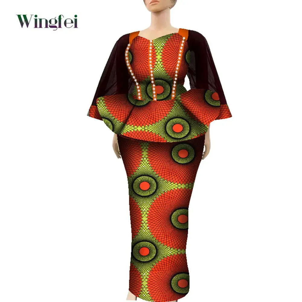 2 Pieces Set African Clothes for Women Dashiki Party Dress Ankara Print Skirt and Top Fashion Lady Evening Wedding Gowns WY8249