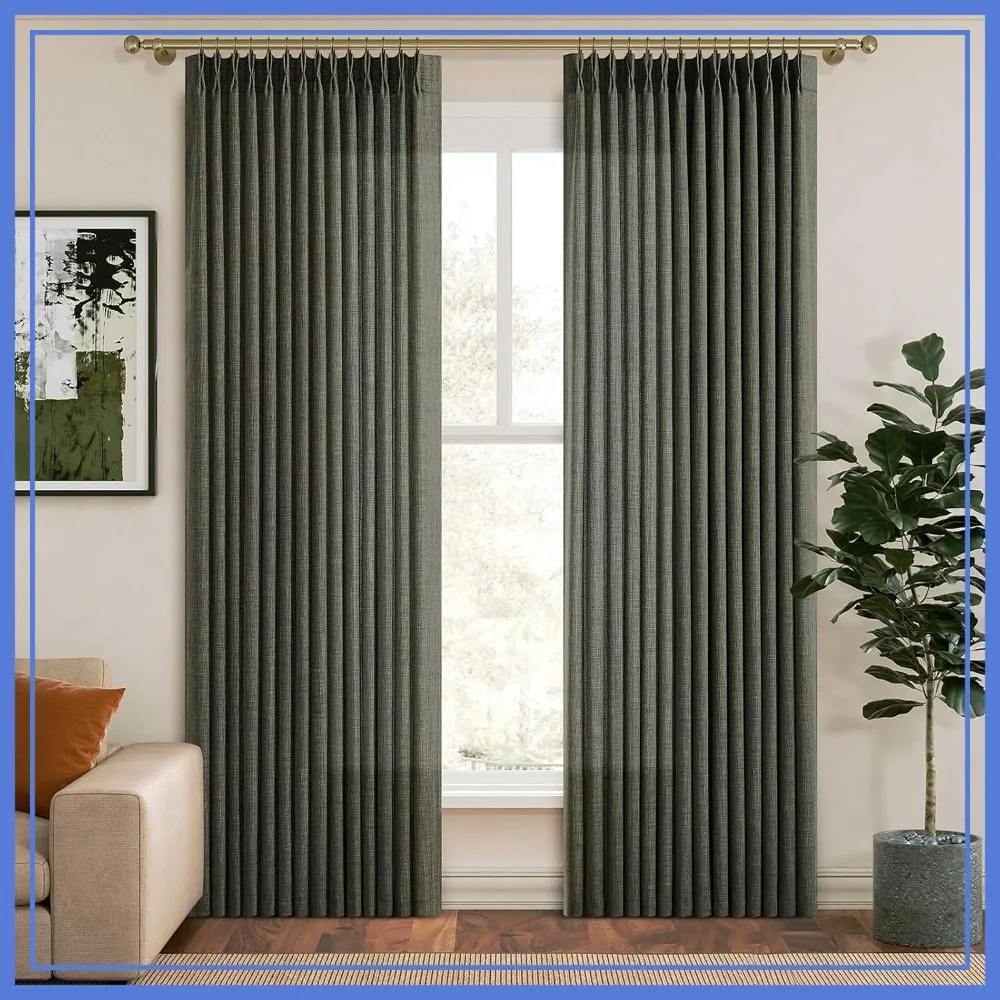 

Linen Pinch Pleated Curtains 40x90, Light Filtering Room Darkening, Green Boho Farmhouse Drapes Set of 2