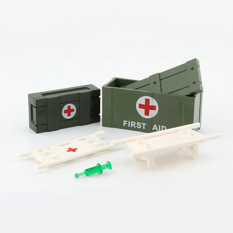 WW2 Military Medical Figure Building Blocks Helmet Syringe Stretcher Bag Medicine Box Accessories Army Brick Toys Kids Gift J003