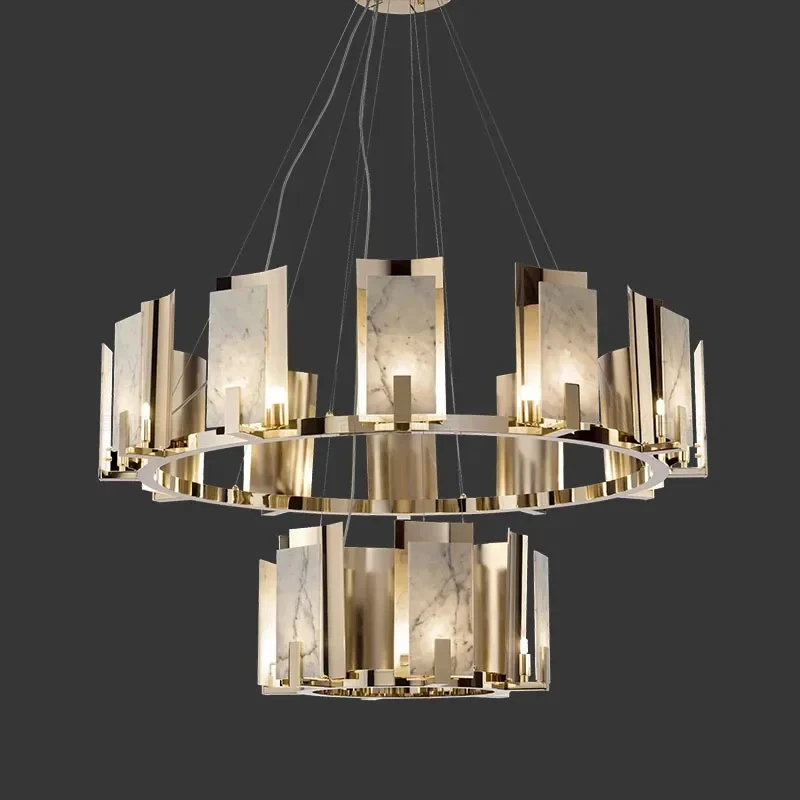 

Modern Advancde LED Natural Marble Ceiling Chandeliers Living Dining Room Branch Pendant Lamps Villa Hall Hanging Light Decor