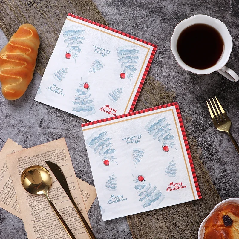 Christmas tree printed napkins disposable party hotel wedding cafe decorative original wood pulp dinner paper 2-Ply 10/20pcs/Pac