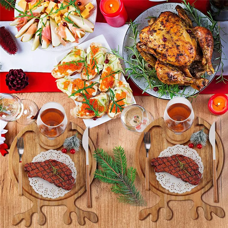 ABHI-Wooden Pallet Christmas Cooked Steak Tray Outdoor Picnic Wine Glasses & Wine Holders Tray Fruit Steak Plate