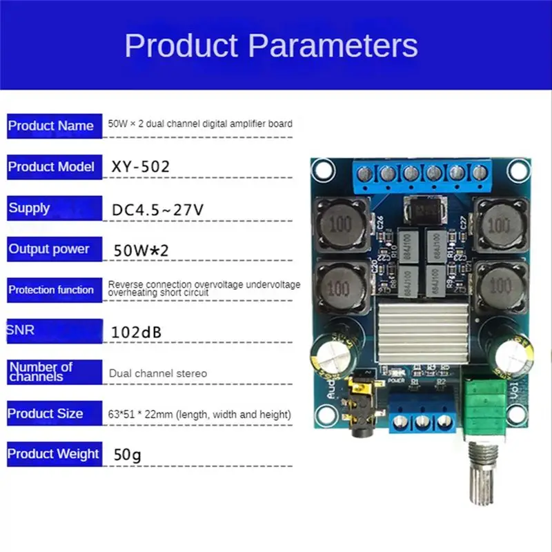 【A89Z】 XY-502 Digital Power Amplifier 2-Channel Stereo High-Power 2X50W