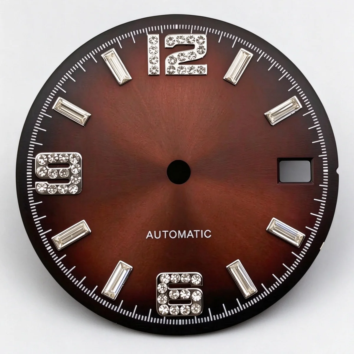29mm Olive Green/Gradient Blue/White/Black Sunburst Watch Dial, Rectangular Crystal & Diamond Numeral Markers,Fits NH35 Movement