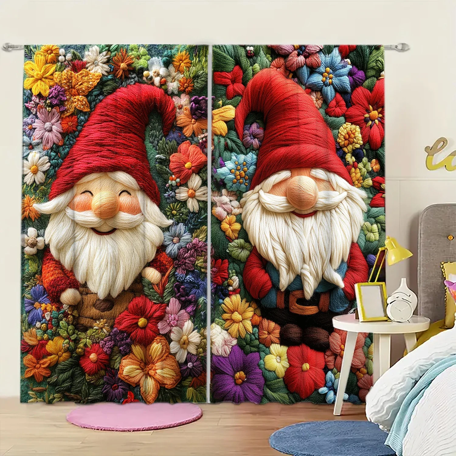 2pcs 3D Christmas Compilation Dwarf Printed Curtain for Christmas Home Decor - Rod Pocket Window Treatment for Bedroom, Office