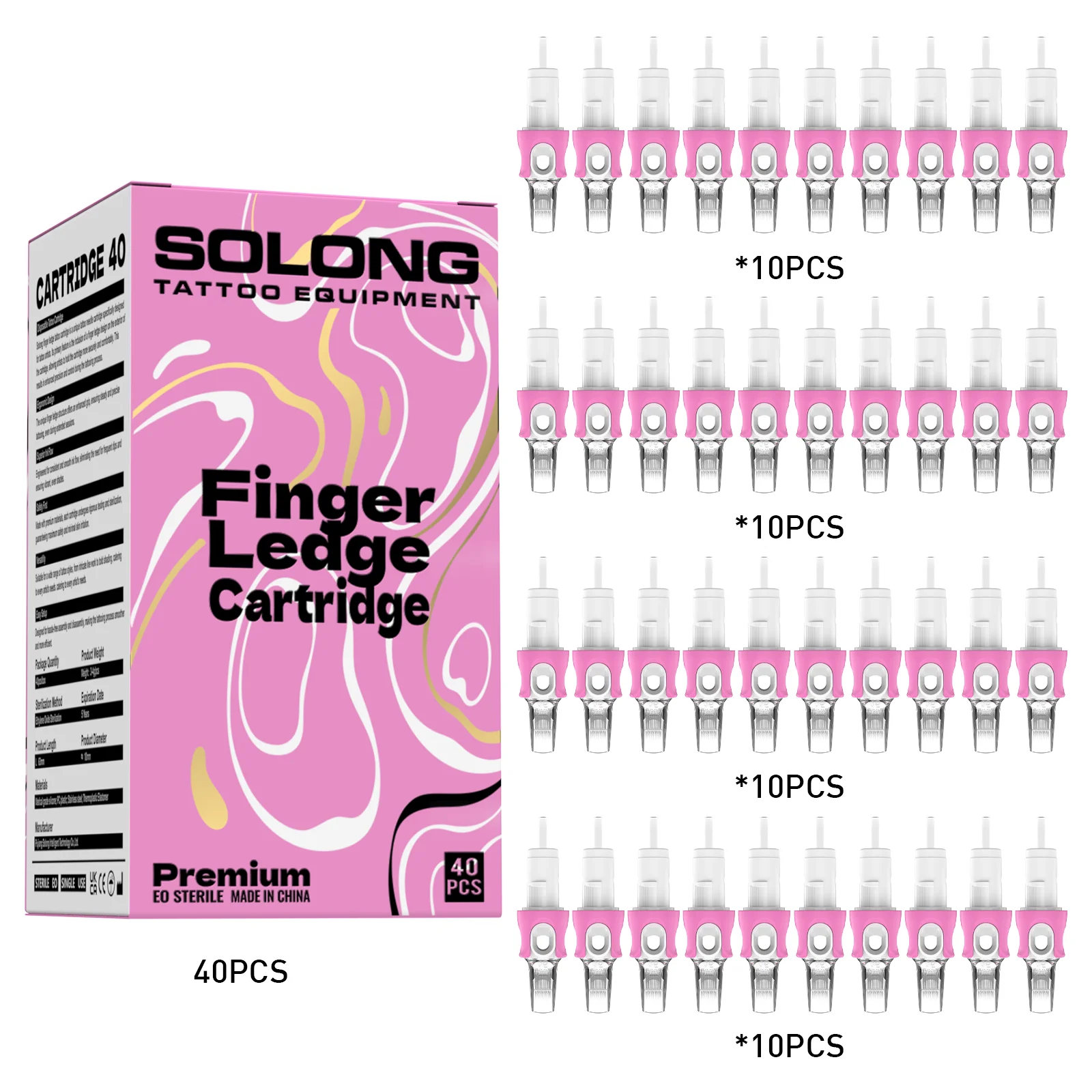 Solong tatouage 40 pièces cartouche de tatouage stérile jetable aiguilles rose avec manchette de doigt RL/RS/RM maquillage Permanent Art tatouage