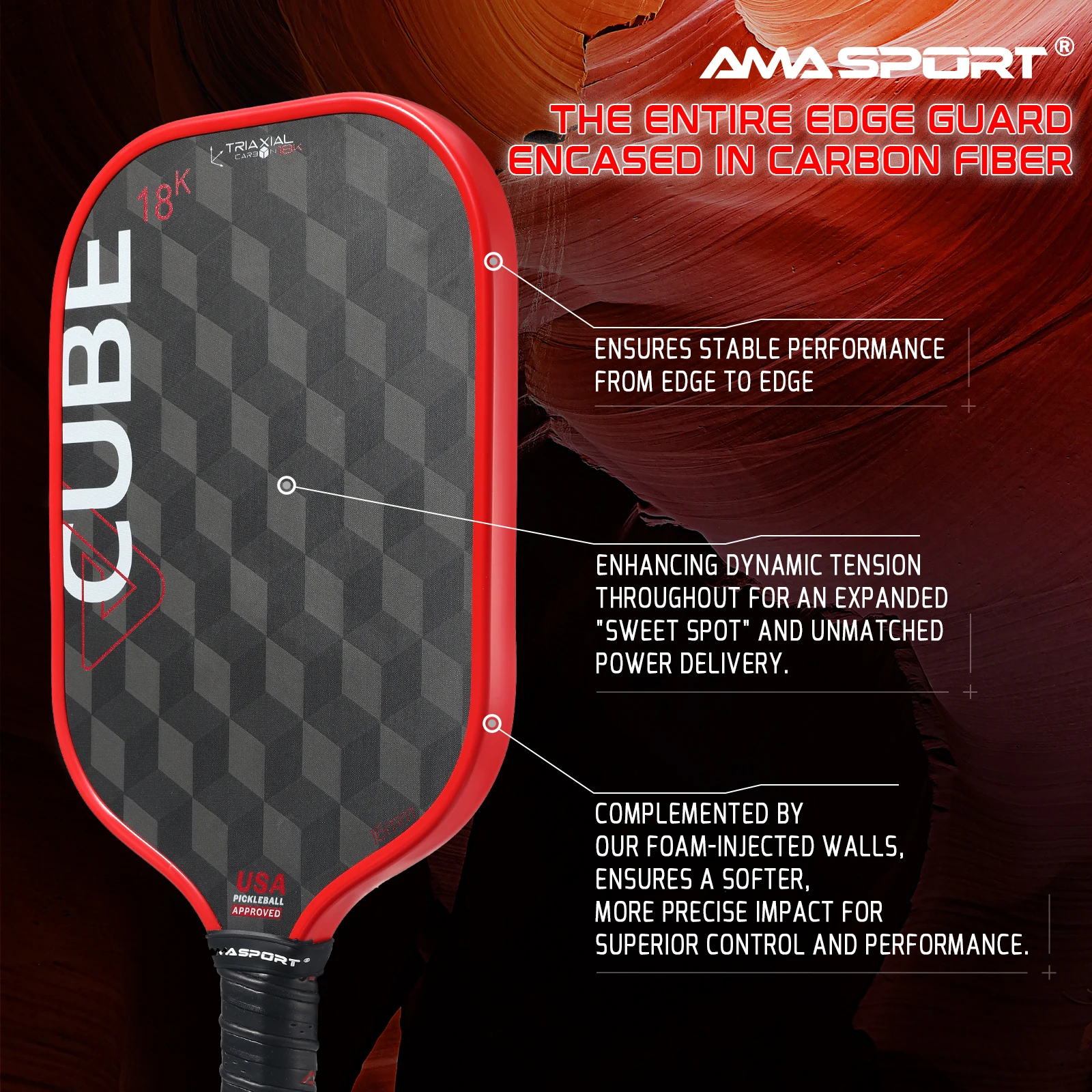 AMASPORT 18K Carbon Fiber Pickleball Racket Maximum Control and Spin Professional Pickleball Racket for Competition Training