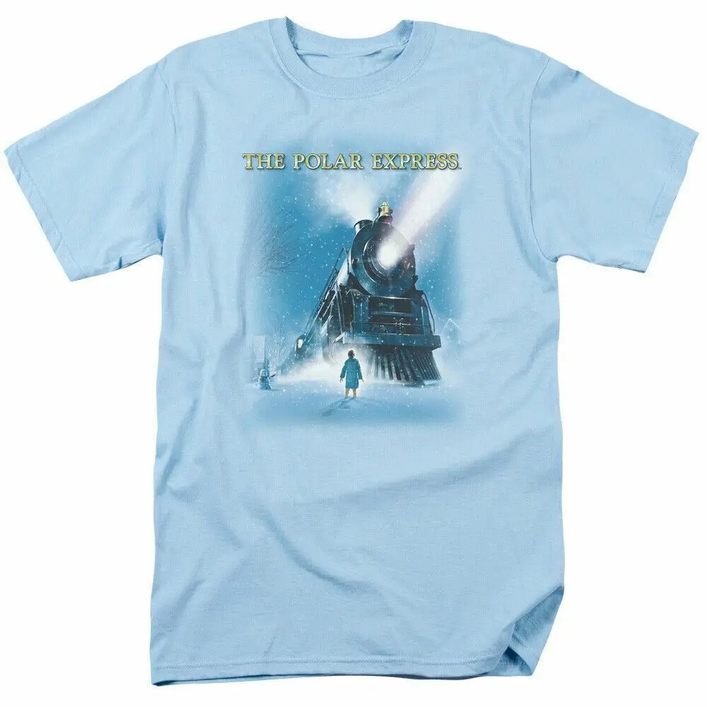 The Polar Express Big Train T Shirt Mens Licensed Christmas Movie Tee Light Blue