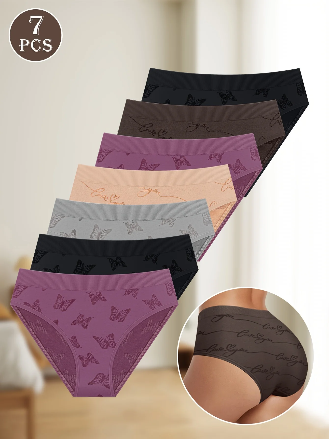 กางเกงชั้นในสตรีทรงผีเสื้อ 7 แพ็คกางเกงชั้นในนุ่มสบาย