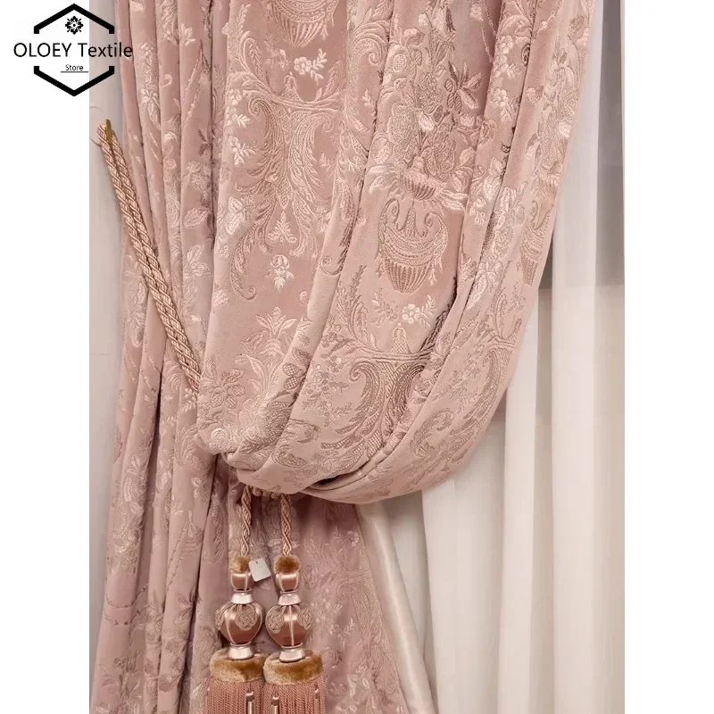 

American Retro Pink Velvet Curtains for Living Room Bedroom Luxury Embroidered High-end Custom European Style High Window Decor