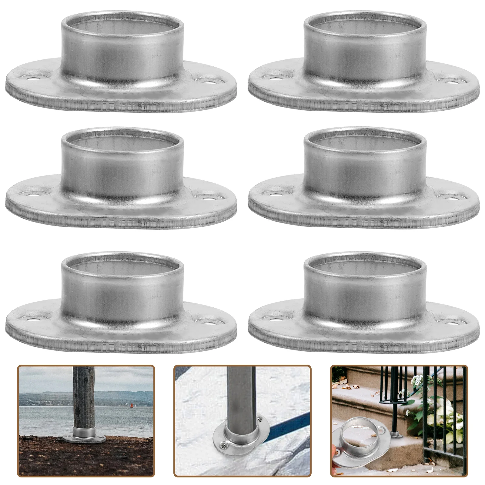 

6pcs Post Mount Base Round Flange Base 48MM Zinc Steel Fence Post Flange Deck Railing Bracket H rail Supports