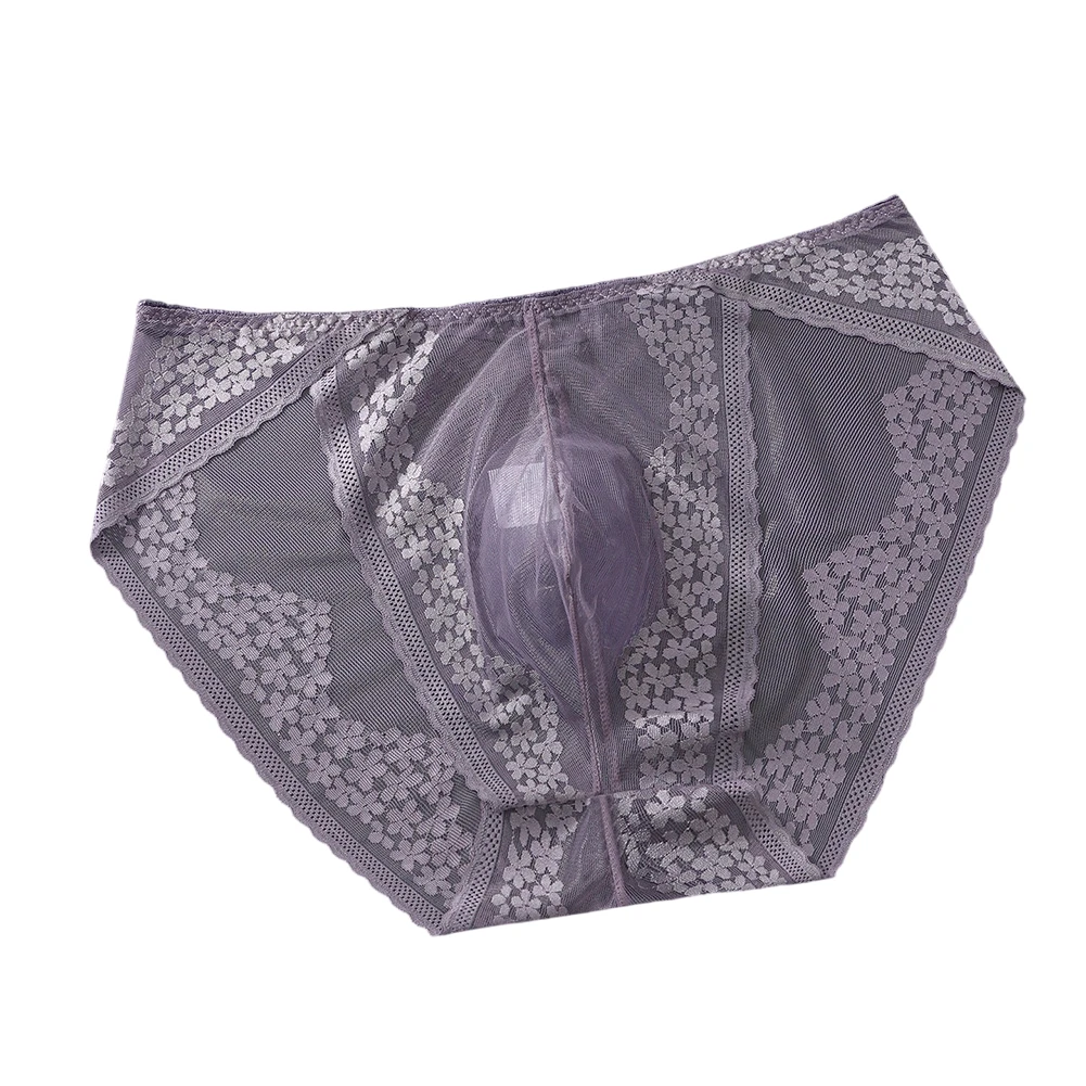 

Men Thin Ice Silk Mesh Lace Briefs Gay Sissy 3D Bulge Pouch Ultra-Thin Japanese Thongs Solid See Through Sissy Men's Panties