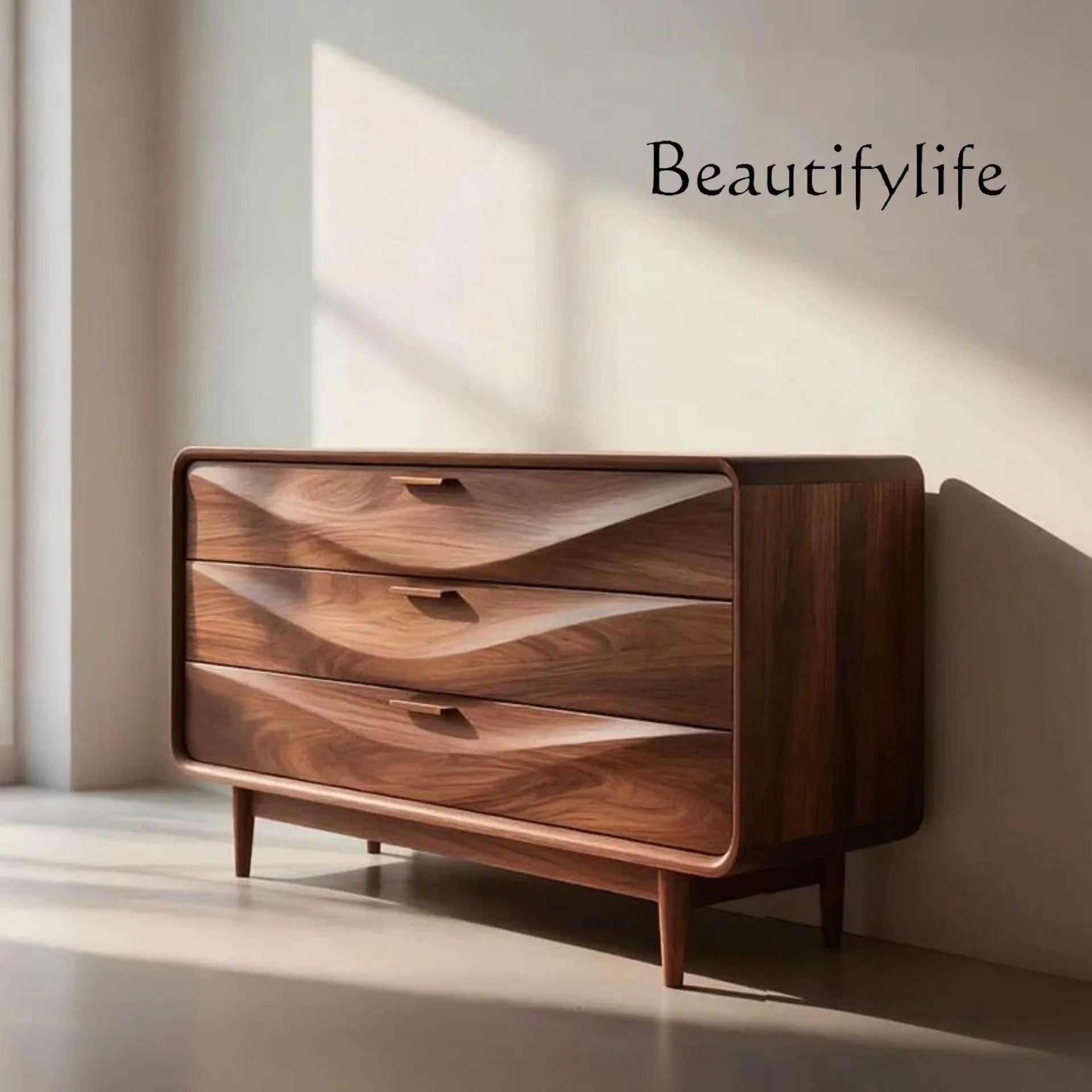 

Medieval black walnut solid wood bucket cabinet living room against the wall locker designer retro dining room side cabinet new