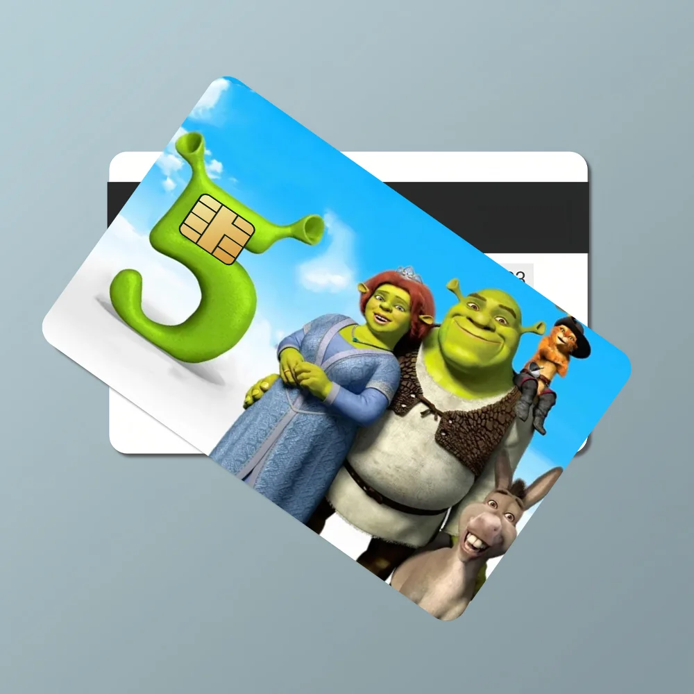 كارتون S-Shrek 5 KFilm غطاء جلدي ملصقات بطاقة الائتمان 4 قطعة ديكور أمامي للخصم حافلة البنك ممر مقاوم للماء