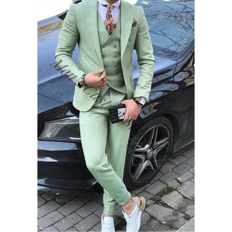 Men Sage Green Wedding Tuxedos Suits Grooms Wear Suit 3 Piece Suit One Button Event Party Wear Suit for Men Dinner Suits