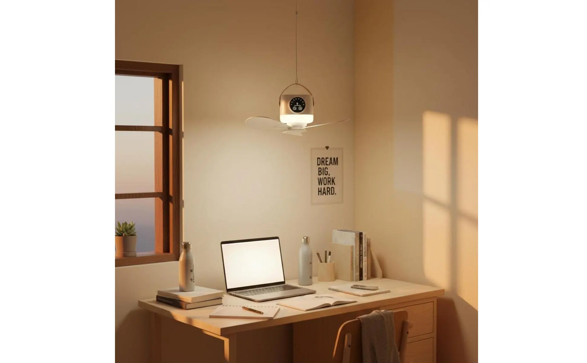Mini Ceiling Fan with Light Adjustable Speed Rechargeable Hanging Fan Air Mover 4 Speeds Timer Function for Bedside, Dorm Room