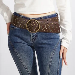 Plus Size Designer Belts For Women High Quality Punk Goth Rivet Big Waistband Wide Jeans Belt Vintage Black Corset Adjustable