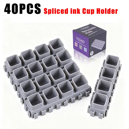 YILONG 40PCS Soporte para vasos de tinta empalmado Material plástico ABS Creativo empalmado Portavasos de tinta con base Accesorios para herramientas de tatuaje