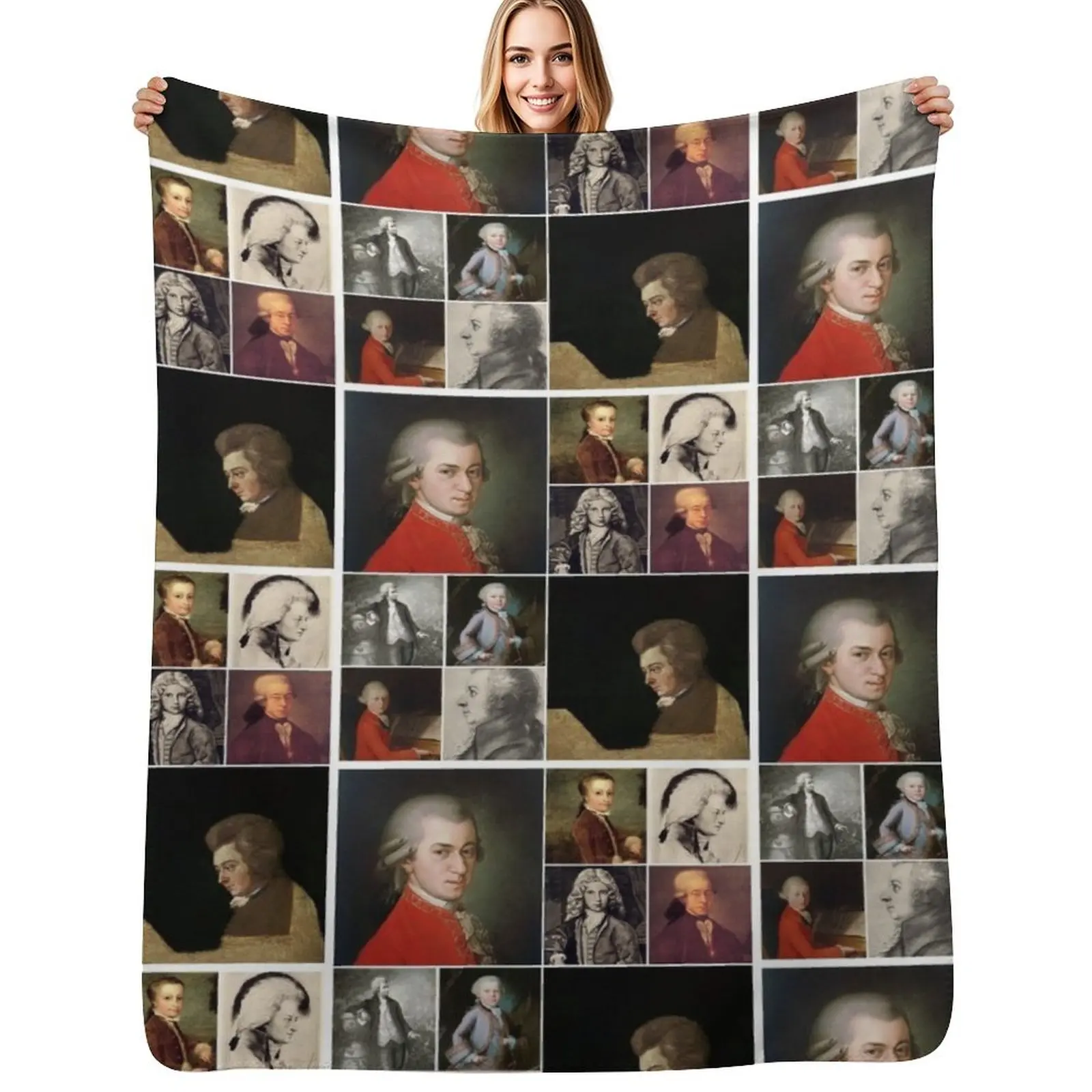 

Wolfgang Amadeus Mozart Collage Throw Blanket Lightweight Warm Blanket for Travel Camping