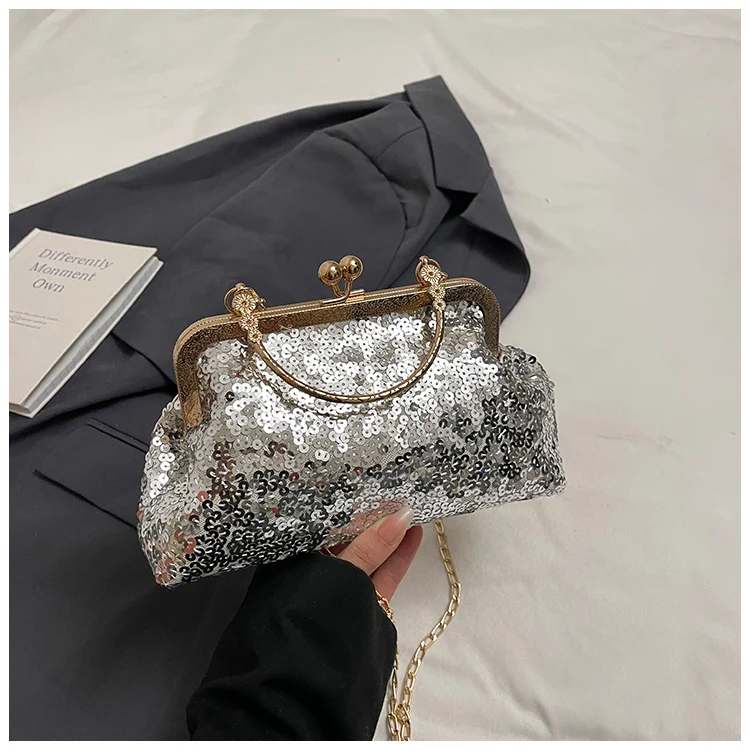 Bolso de mano con lentejuelas brillantes para mujer, estilo celebridad, para noche, con bolsillo para móvil y pintalabios, vi...