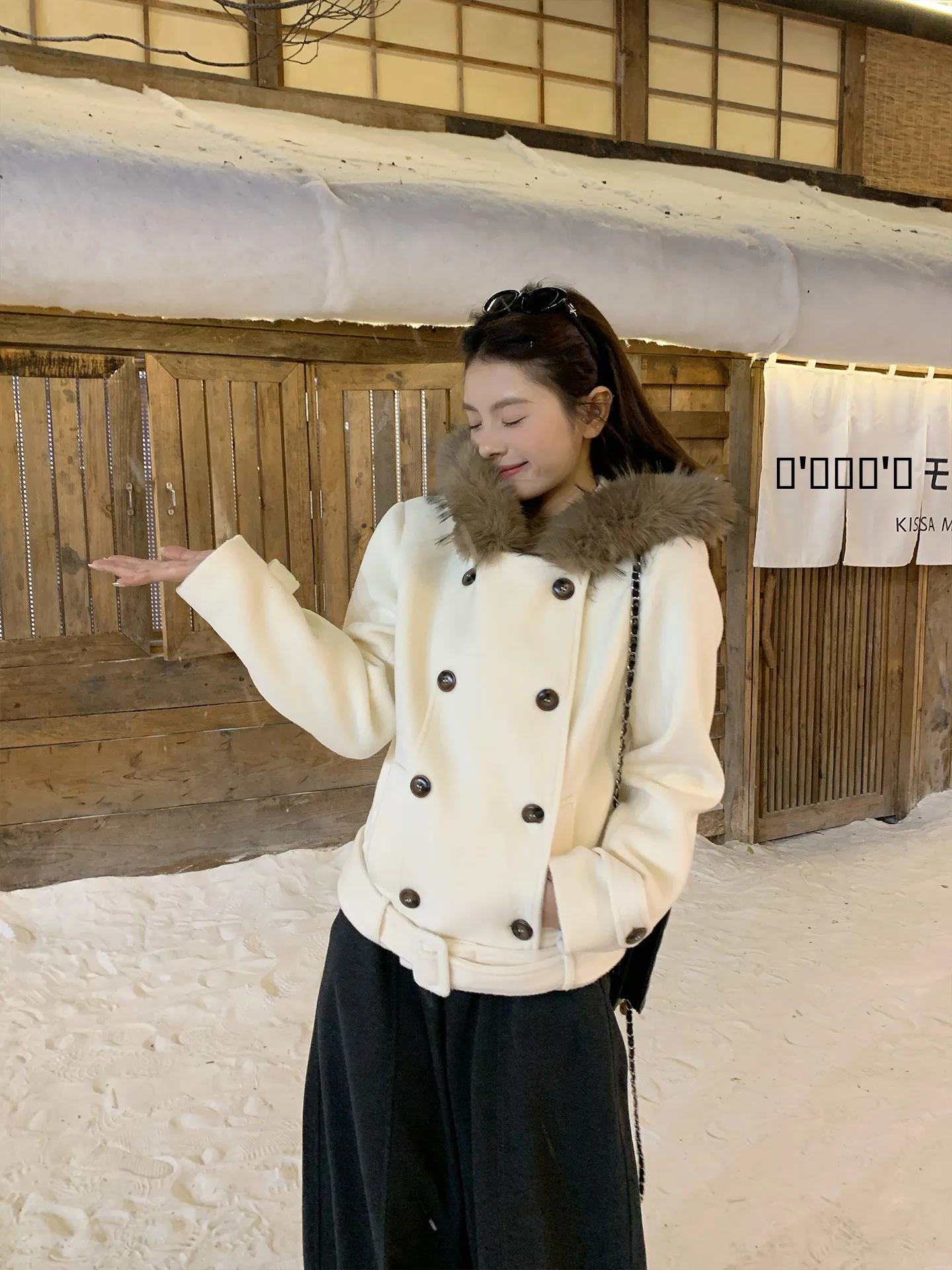 

Женское двубортное утепленное шерстяное пальто FAN с капюшоном и поясом на талии, осенне-зимняя новинка, модное, премиум-класса