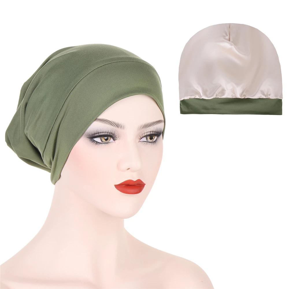 Double Layer Inner Satin Lined Sleep Cap Women's Wide Brim Nature Breathable for Hair Nightcap Chemotherapy Hat Hijab Bonnet