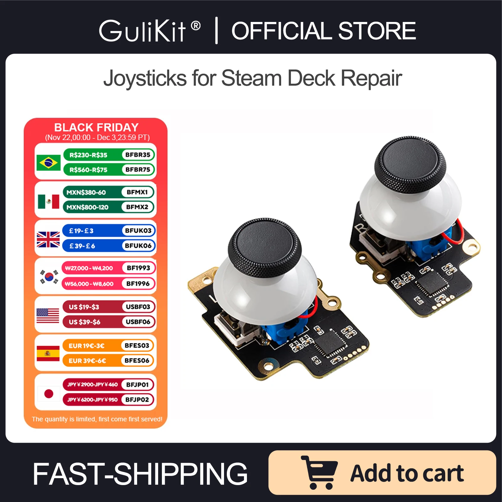 Gulikit SD02 Electromagnetic Joystick Module for Steam Deck Type A and Type B Joystick No Drifting Joystick Design for Repair