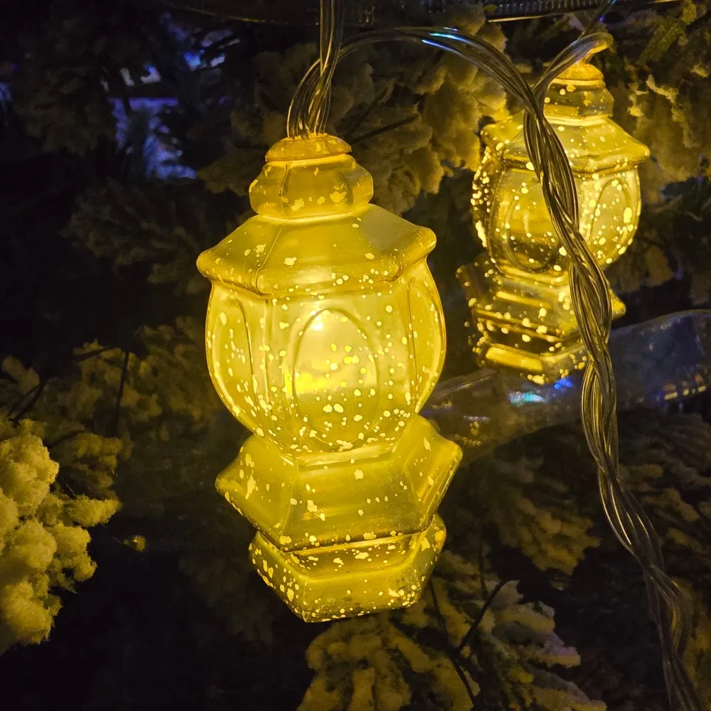 1PC 1.5M10LED Ramadan Golden Lantern Fairy String Lights, Battery Powered, for Eid Mubarak Party Islamic Festival Home Decor