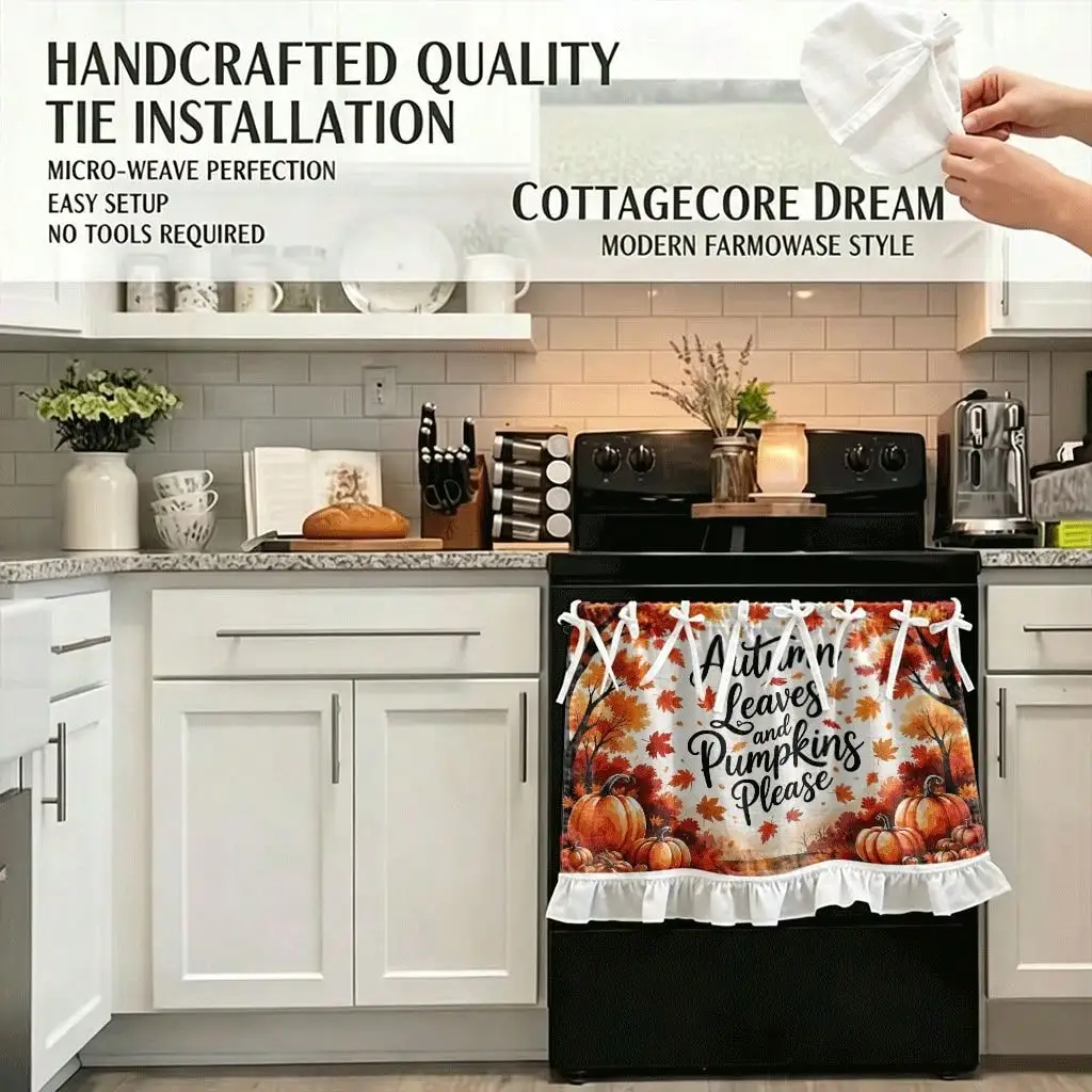 2D Flat, 1pc Retro Blocking Kitchen Stove Cover & Cabinet Curtain with Hanging Suitable for Microwave, Autumn &, Blinds for, Window for Stove Covering, Machine Washable