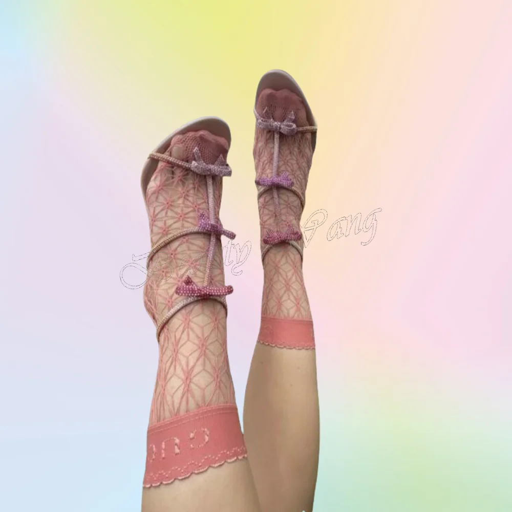 

Pink Crystal Bow Knot Sandals Open Round Toe Shoes Ankle Buckle Thin High Heel Shoes for Women Shoes 2025 Zapatos Para Mujere