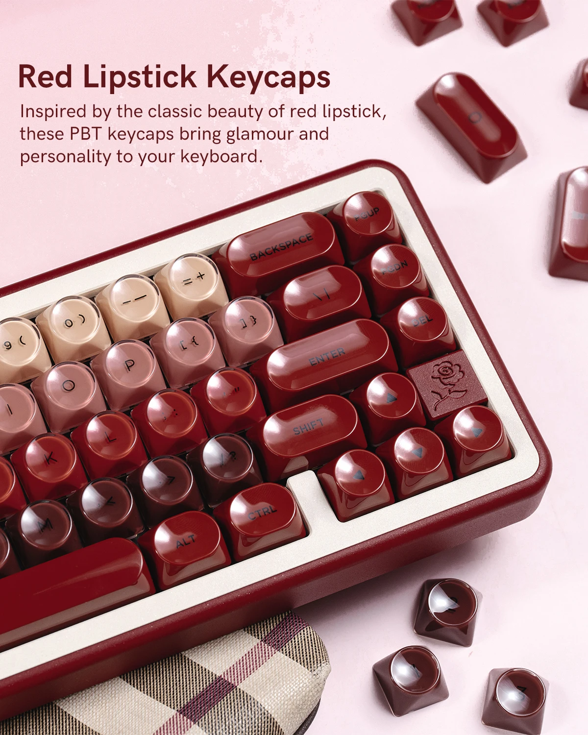 Frosted Texture Gradient Foundation&Red Lipstick Theme Keycaps 75% PBT Double Shot HOA Profile 132 Keys For Mx Switch Mechanical
