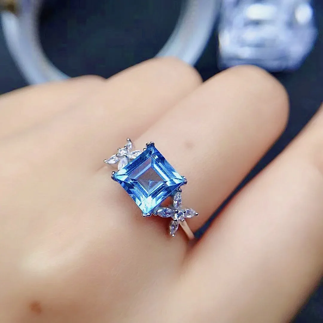 8mm Square VVS Grade Topaz Ring for Party 100% Natural Topaz Silver Ring Solid 925 Silver Topaz Jewelry Gift for Girl