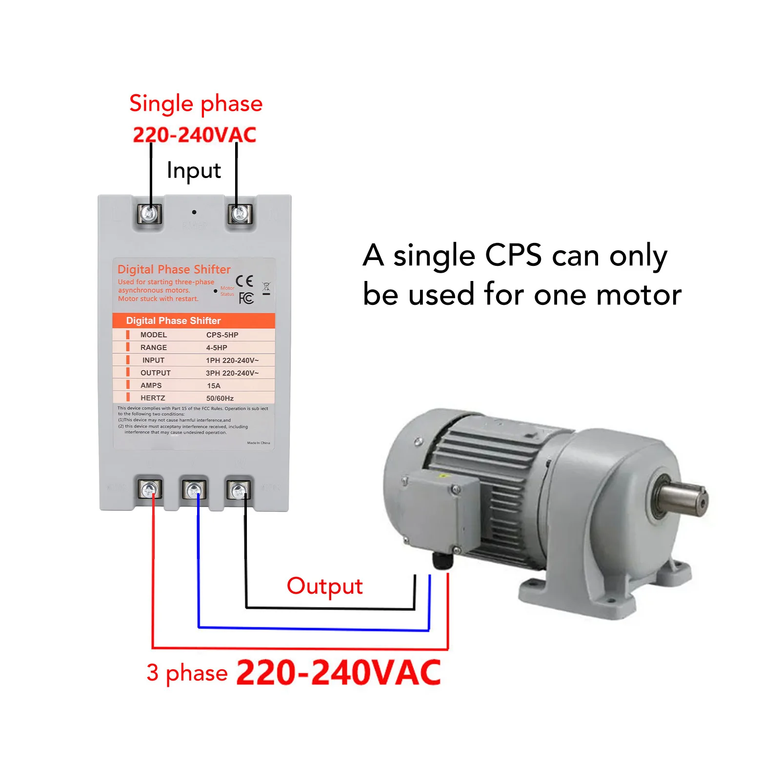 Digital Phase Shifter Single to 3 Phase Converter Digital Phase Converter 4 to 5 Horsepower 2.2 to 3.7kw 220‑240VAC