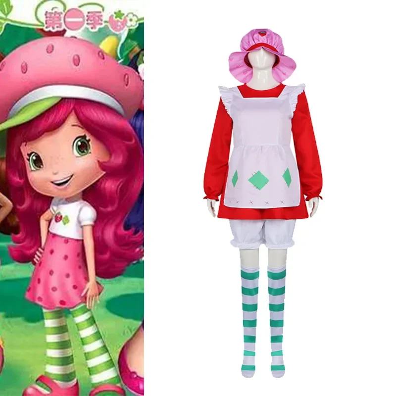 

Костюм для косплея «Короткий пирог» 1980 года, классический костюм для женщин, «Мир клубничного пирога», нарядное красное платье на Хэллоуин