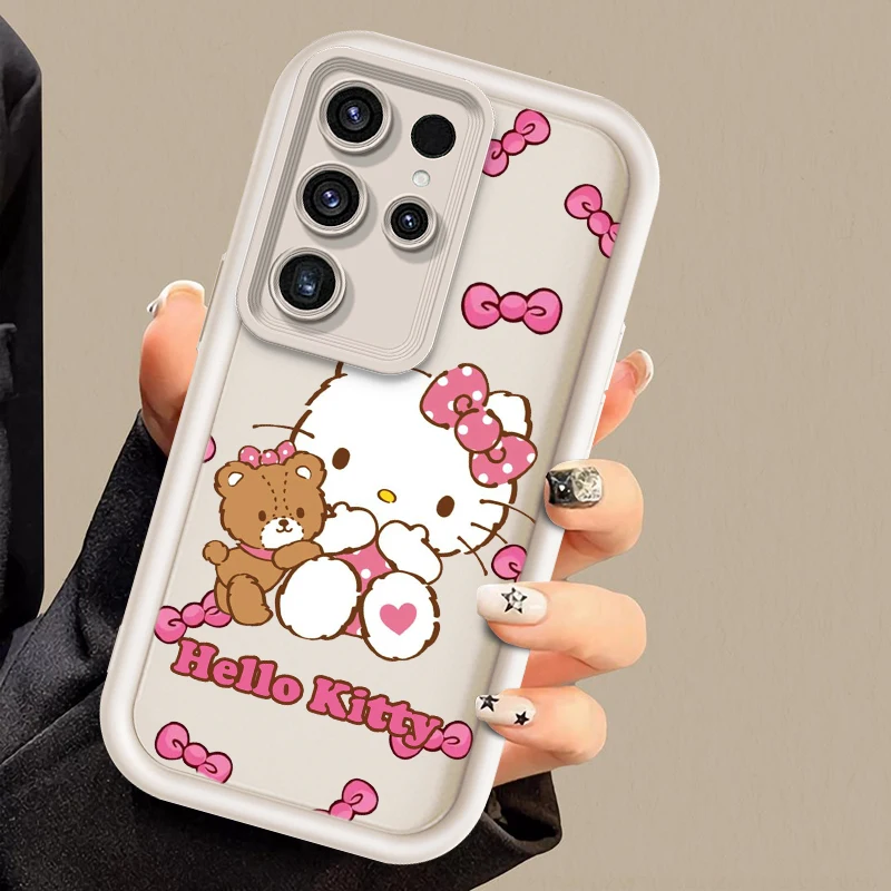 Sario Cute Hello Kitty For Samsung Galaxy S24 S23 S22 S21 S20 Ultra Plus FE 5G Shockproof Soft Eye Ladder Phone Case