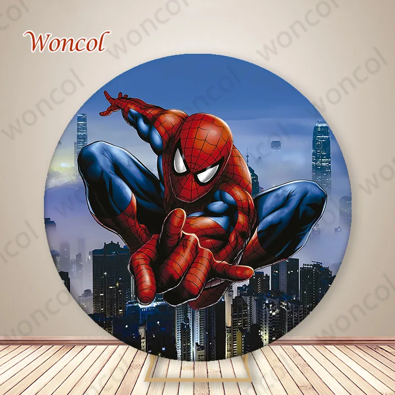 Marvel Spiderman Round Backdrop Spider Web Spider Backdrop Boy Birthday Spider Man Cylinder Cover Decorations Photo Booth Prop