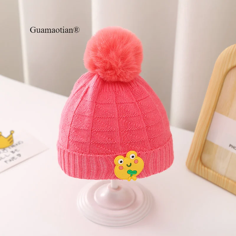 5 Colors Winter Cute Cartoon Frog Newborn Baby Hats Infant Girls Knitted Hat Boys Warm Wool Cap Headwear Accessories 0-8M