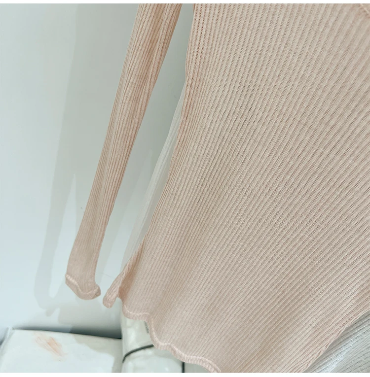 Zjaiss Damen T-Shirt mit V-Ausschnitt, Sonnenschutz, Langarm, Sommer 2026, Neuer Lazy-Style, Transparentes, Dünnes, Durchsichtiges Überwurf-Top – Detail 16