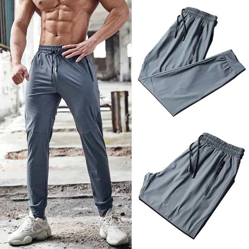 Pantalón deportivo para hombre con bolsillos y cremallera, pantalones de entrenamiento para culturismo, pantalones largos para correr, pantalones de